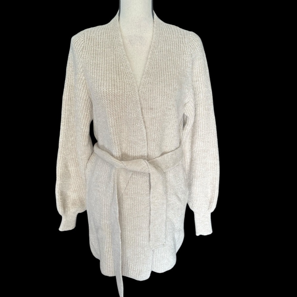 Topshop Cream Wool Blend Belted Open Front Cardigan Small NWT - Picture 7 of 7
